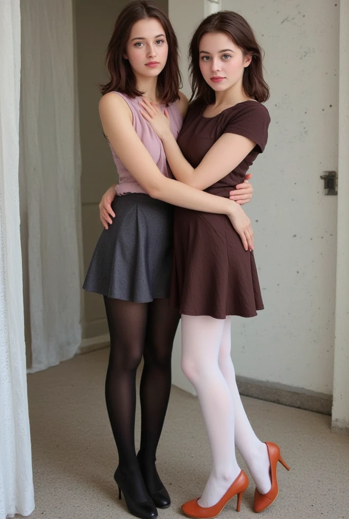 Show entire body, feet in view, sfw, best quality, ultra high res, ultra detailed face and eyes, (photorealistic:1.4), 1girl, 18 years old girl, big tits, tight shirt, perky nipples athletic skirt, tan pantyhose, looking at viewer, smiling, cute, small ass,(long legs) narrow waist,