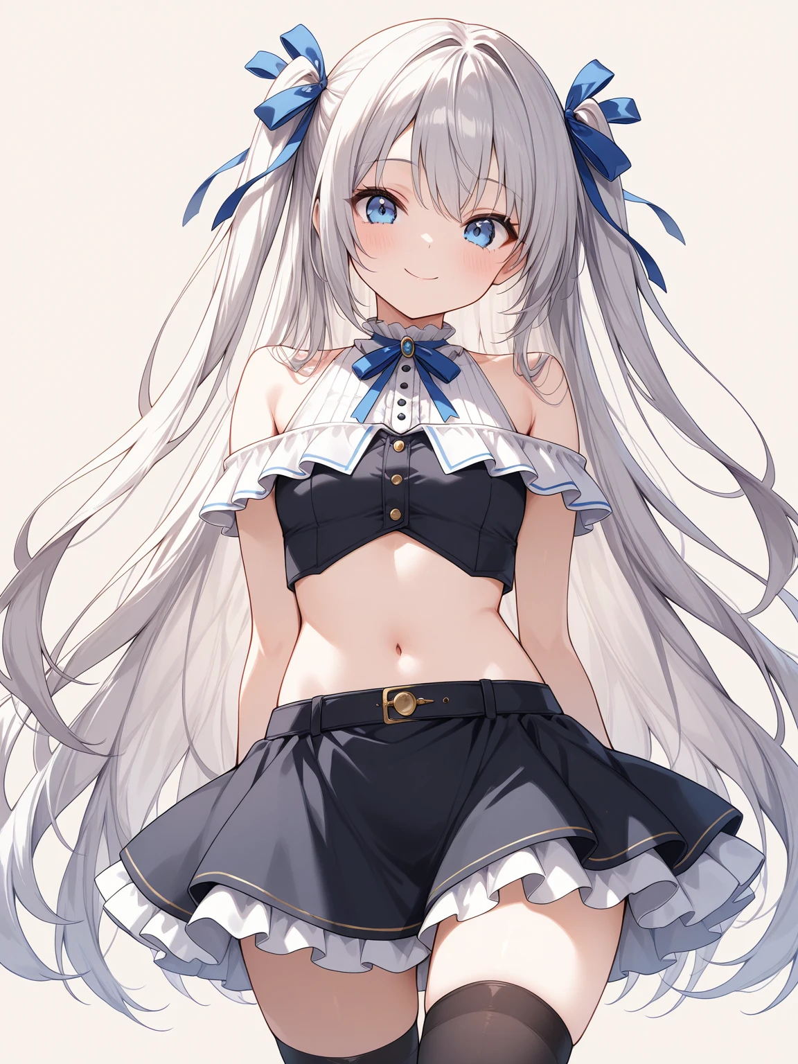 (MASTERPIECE), (Best Quality), (Ultra Detail), Official Art, One Girl, Silver-haired Lori, Petite Little Girl, Loli, Blue and White See-Through Dress, Sleeveless, Off Shoulder, Small, Very Small, Very Small, Underboob, Cleavage, Thigh Focus, Navel Out, White Wings, Card Illustration, Angel Standing at the Fountain
