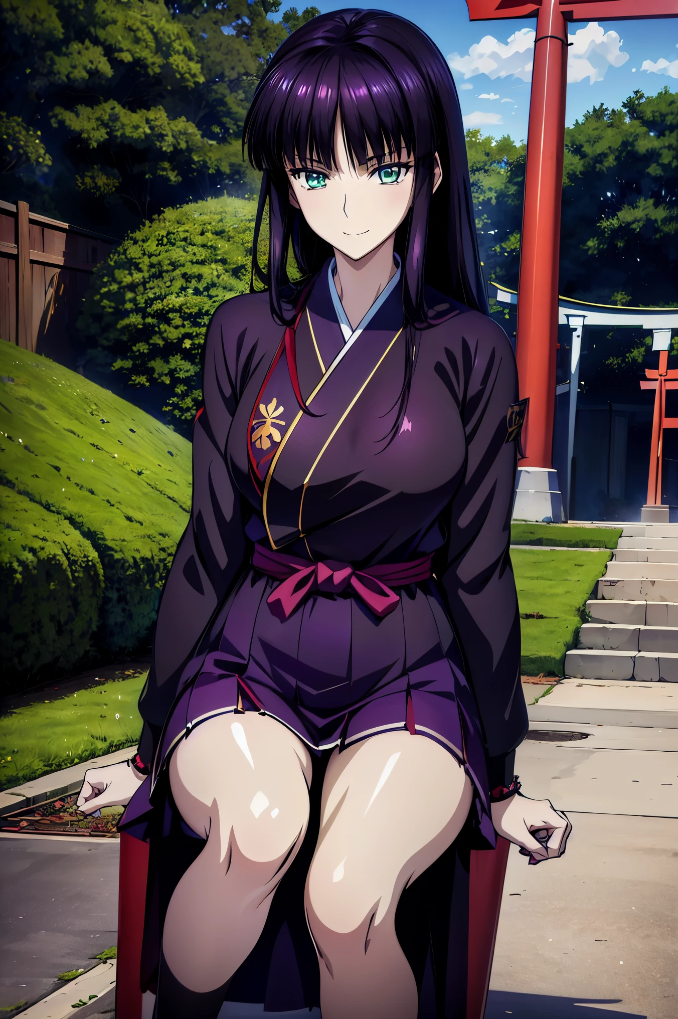 赤 purple hair, green eyes, eyes like jewels,((Priest))),(((shrine))),((( torii gate ))),(((Priest服))),Vermilion also ,Priest服を着た女の子,Connect UHD and 8k, 長い赤紫髪と green eyesをした anime girl , anime moe art style , 若い anime girl の接写, smooth anime cg art ,美しい アニメ high school students, anime moe art style , super real high school girl , Seductive Anime Girl , anime girl , 魅力的な anime girl , super real high school girl , Anime Girl , 8k uhd, high resolution, highly detailed CG , high quality shadows, Detail A beautiful delicate face in a black leather costume , Detail beautiful Delicat eyes,break(Ultra High Definition 8K Wallpaper ),(Highly detailed CG 8k wallpaper),Makima ( chainsaw man), skasaha (destiny/ Grand Order Required ),Reika Shimodaira , nothing , fluttering background {x} extremely delicate and beautiful CG illustration,最 high quality, Realistic Feeling ,Realistic Fabric, realistic texture,(((masterpiece))), (((最 high quality))),8k,32K,masterpiece, beautiful attractive anime woman , ultra definition , more details, high resolution, super real high school girl ,Masseter muscle area, 最 high quality, high quality, High Definition , high qualityなテクスチャ, high qualityシャドウ, high details, Finely Details,1 personの少女, high school students,Alone,I,Just One, alone,1 person, mature vibe ,Beautiful long legs, beautiful breasts, beautiful thighs, Tight Legs ,The beauty of the footstool, big breasts、 Slim waist,Mature body girl,赤 purple hair,赤 purple hair, purple hair,Blackcurrant colored hair,Silky smooth hair, colorful hair, Straight Hair ,smile,Happy Smiling , lively expressions,かわいいsmile,Cool Beauty, beautiful woman, pretty face, Beautiful realism, seductive look , Bewitching looks ,Quiet look, beautiful hair,smile, colorful eyes, green eyes,Jade green eyes, beautiful eyes, bright eyes,Delicat eyes, Jewel Eyes ,Jade Eyes, droopy eyes ,((( green eyes:1.5))), enchanting face ,8 heads, statue :171cm,彼女は首に necklace身に着けています, necklace, ビーズ necklace ,Magatama Accessories,smile, enchanting face ,Model Photo, high details, 【Contemporary, Romanticism, realism, Hyper- realism, cinematic lighting that grabs his body, ray tracing, Fuji Color, ((( Cowboy Shots))), 8k, more details, accurate, 最 high quality, , more details, standing, wearing clothes ,Winter Sky,blue sky, Witch Uniform, kimono, kimono, socks,Hakama,red hakama, white japanese clothes