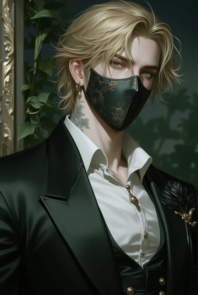 masterpiece, best quality, Super detailed, High Definition, HdR, realistic, depth, fine texture, super fine, Complete concentration, Pale man with blond hair and a muller cut, looking over his shoulder, posing on the back, wearing a black jacket, formal black bag, Beautiful man, Young man, blue eyes, male face, attractive young man, serious expression, poker face Single color white background, away from the camera, that there is space around, short platinum blonde hair, wearing a formal coat with a black puff collar, Refined plush collar
