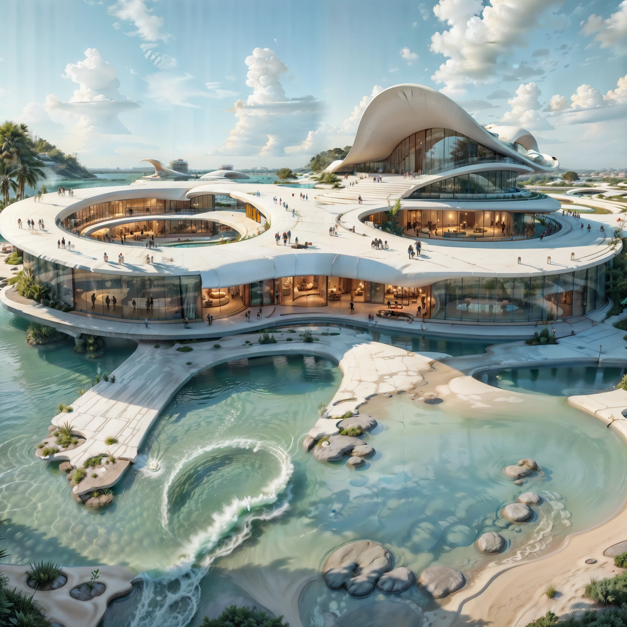 Ethiopian Cultural center, Single Building design , Architecture, roads, cars, Hotel design, day light , outstanding, building,. in City, concrete frames. by zaha hadid, and big architects, from side, blue sky, white cloud, terraces
