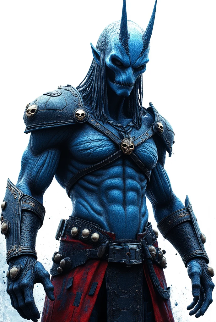 a large muscular humanoid leon with blue fur, wearing silver armor, long dreadlocks hair, glowing blue eyes, highly detailed, octane render, cinematic lighting, concept art, digital painting, matte painting