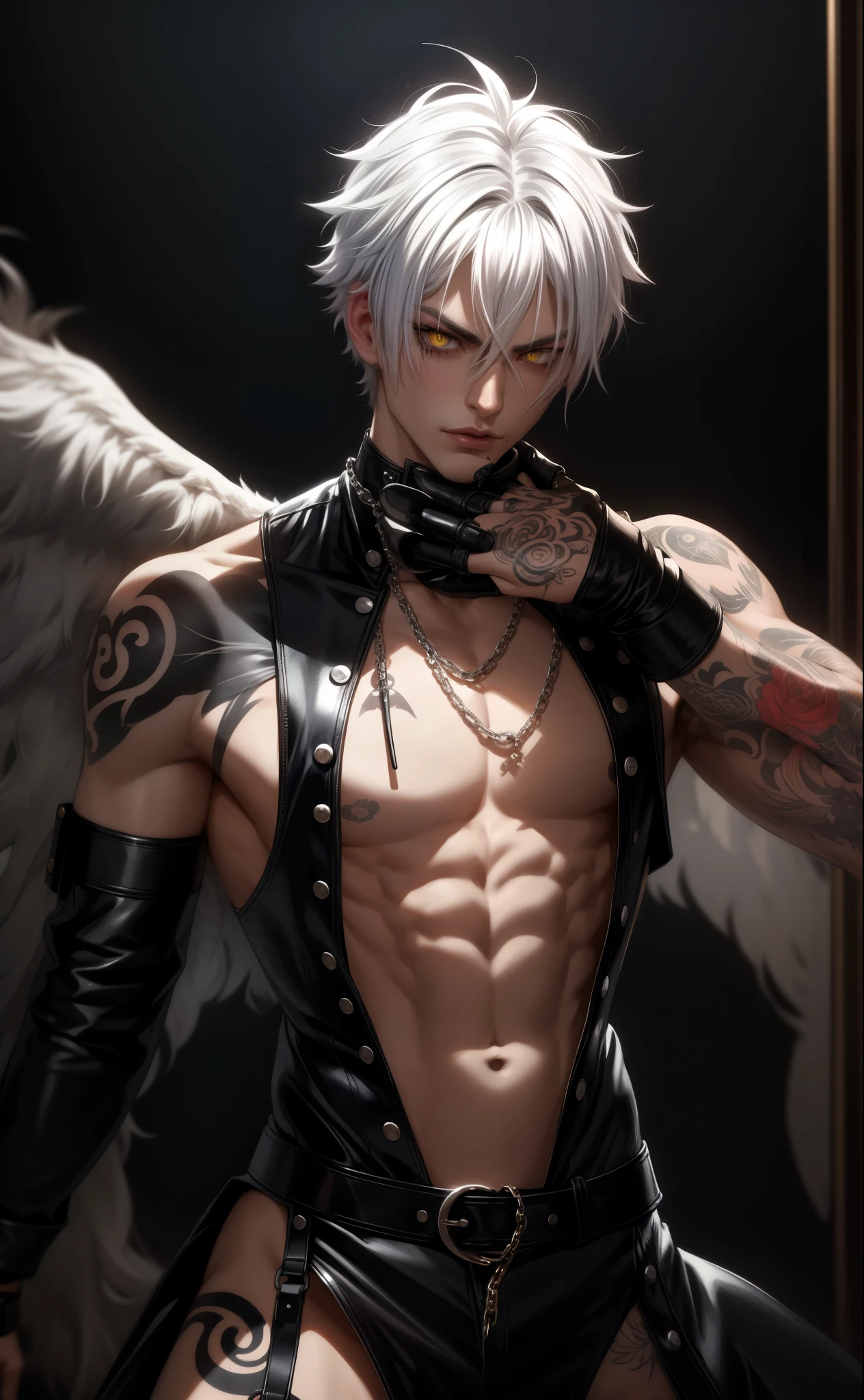 white-haired male demon with human features and clothing
