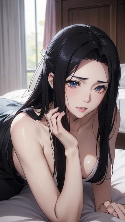 Black Hair, Long Hair, Front view detailed body, Long belly , Slender body, Toned body , thick, Large Breasts , Long thighs, masterpiece,最high quality, Official Art, extremely detailed CG unity 8k wallpaper, ((最high quality, 8k, masterpiece: 1.3, Ultra HD, high quality, 最high quality, High resolution, ((realism)), Sharp focus: 1.5,（Highly detailed CG Unity 8k wallpaper), 暗いCinema Lighting, Cinema Lighting, Soar Diff \(Secret Class\), Large Breastss, Fair skin,Sweaty body, Sweaty face, Seductive smile, Earrings, Looking at the audience, Embarrassing, shy, blush, anorexia、Super super long hair、Hair length（approximately）5 metery hair is fluttering、ストレートなBlack Hair、身長より長いBlack Hair、Dark black eyeliner,Black nails, black choker necklace、Pubic hair、Expose、Screen-filling hair、There are medicines、There is a lot of medicine、