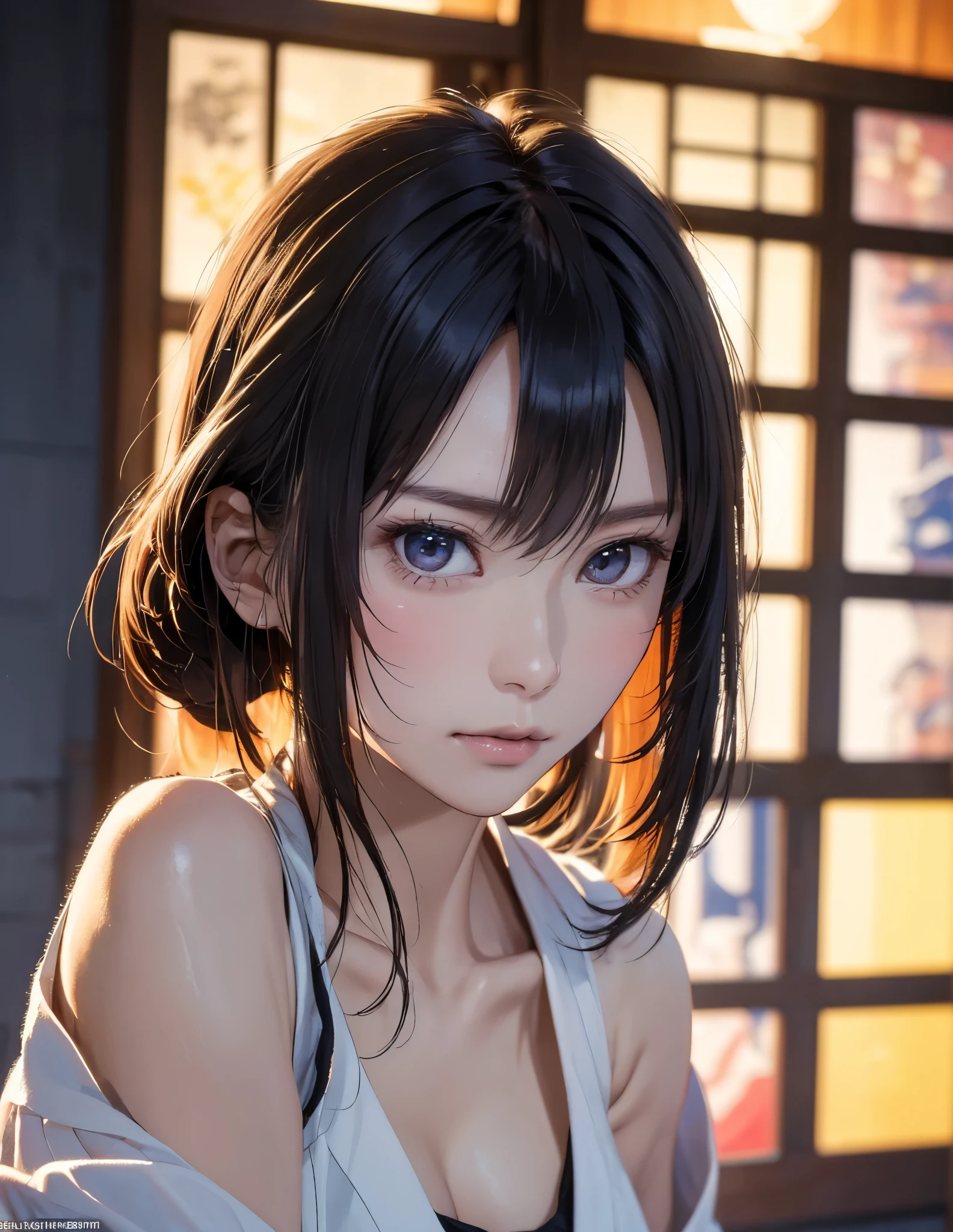 ４ｋ、Beautiful Eyes、whole body、Colorful Hair（gray）、whole bodyポートレート、Exposure、Beautiful background、Tied Hair、Bobcut、textured skin, ccurate, highres, super detail