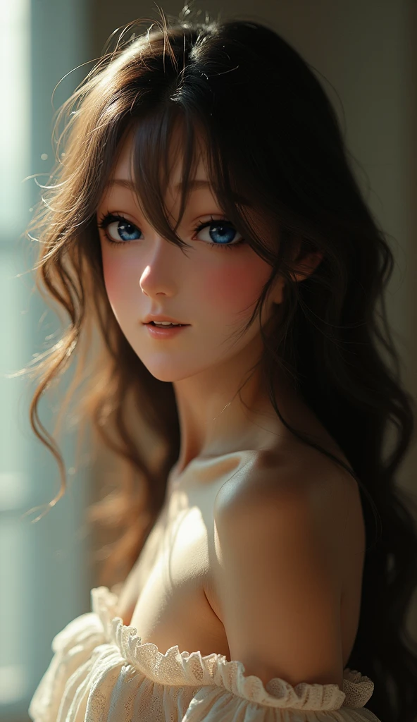 A delicate and beautiful young girl, extremely detailed and finely crafted, official art style, (perfect female figure), full body portrait, middle breasts, beautiful detailed eyes, beautiful detailed lips, extremely detailed face and features, long eyelashes, elegant pose, serene expression, (best quality,4k,8k,highres,masterpiece:1.2),ultra-detailed,(realistic,photorealistic,photo-realistic:1.37),digital painting,vibrant colors,soft lighting,cinematic lighting, long wave hair