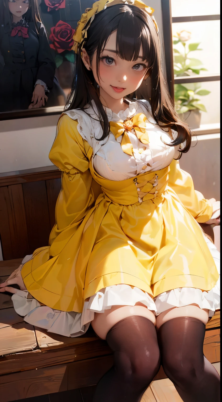 (masterpiece:1.2),8k, beautiful, high quality, ((Amazing Artwork:1.5)),
((Flexible and sexy posture:1.5)),
(gothic lolita:1.6),((ruffle,decoration rose yellow dress:1.8)), (flower hair ribbon),thighhighs,
Cute girl, ((White skin:1.6)), (ahe face:1.8), ((Slim girl:1.5)), (glamorous:1.5), (( girl:1.5)),
pov,(naughty:1.7),((slut:1.8)),
(On a dirty torture chamber:1.5), moody lighting, prison,
full body shot,