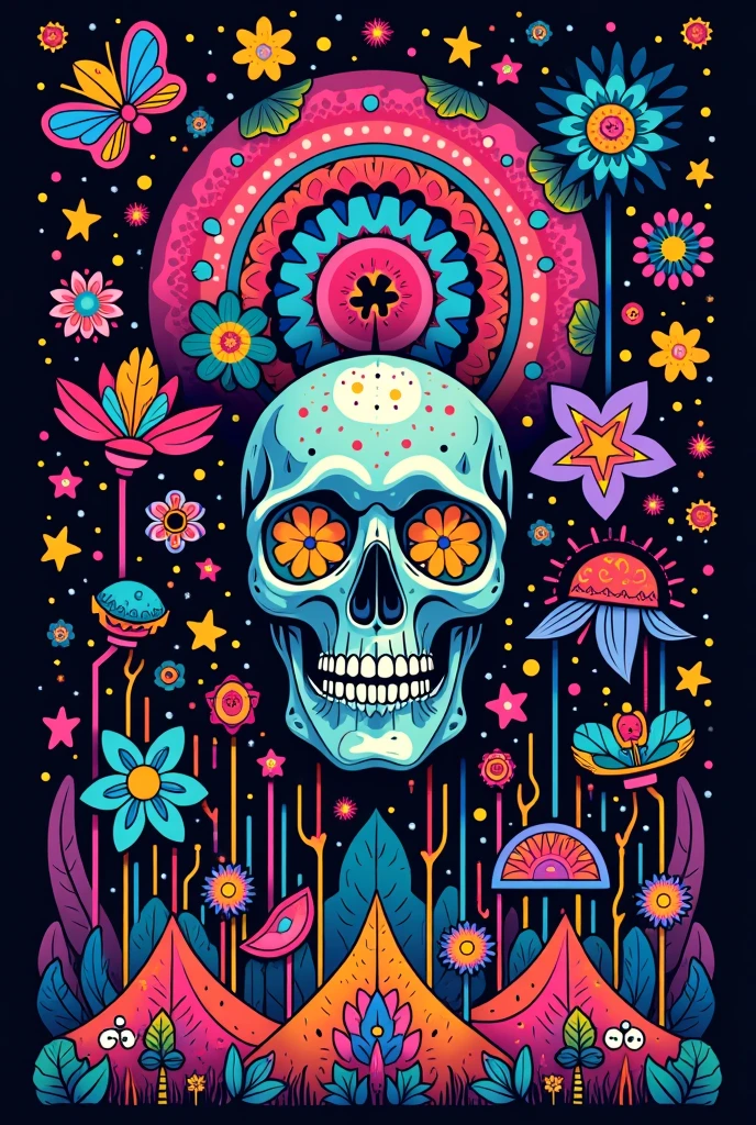in style of Bradley K. McDevitt,Symbolic symbols of plants, minimalist style, graphic illustrations of skull totem art, laser diffuse gradient metal color scheme, New surreal poster design, bold prints, Metal relief, dual tone, solid background, 8k, UHD, best quality, highres