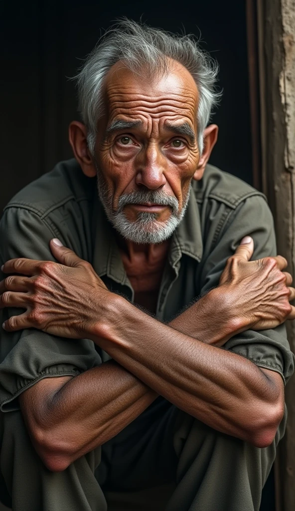 1 old Vietnamese man holding his painful knee