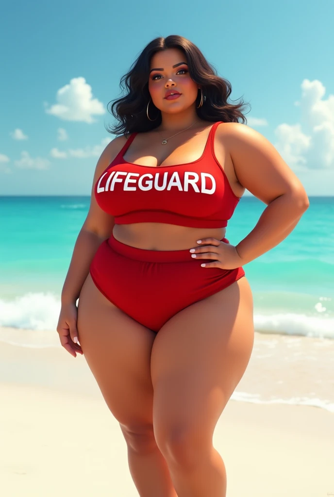Extremely pregnant female lifeguard, photo