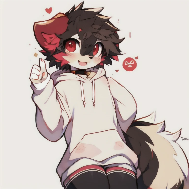 1 boy, Wolf,young people,Black fur,Topless,Heterochromia,Plain white briefs,blush