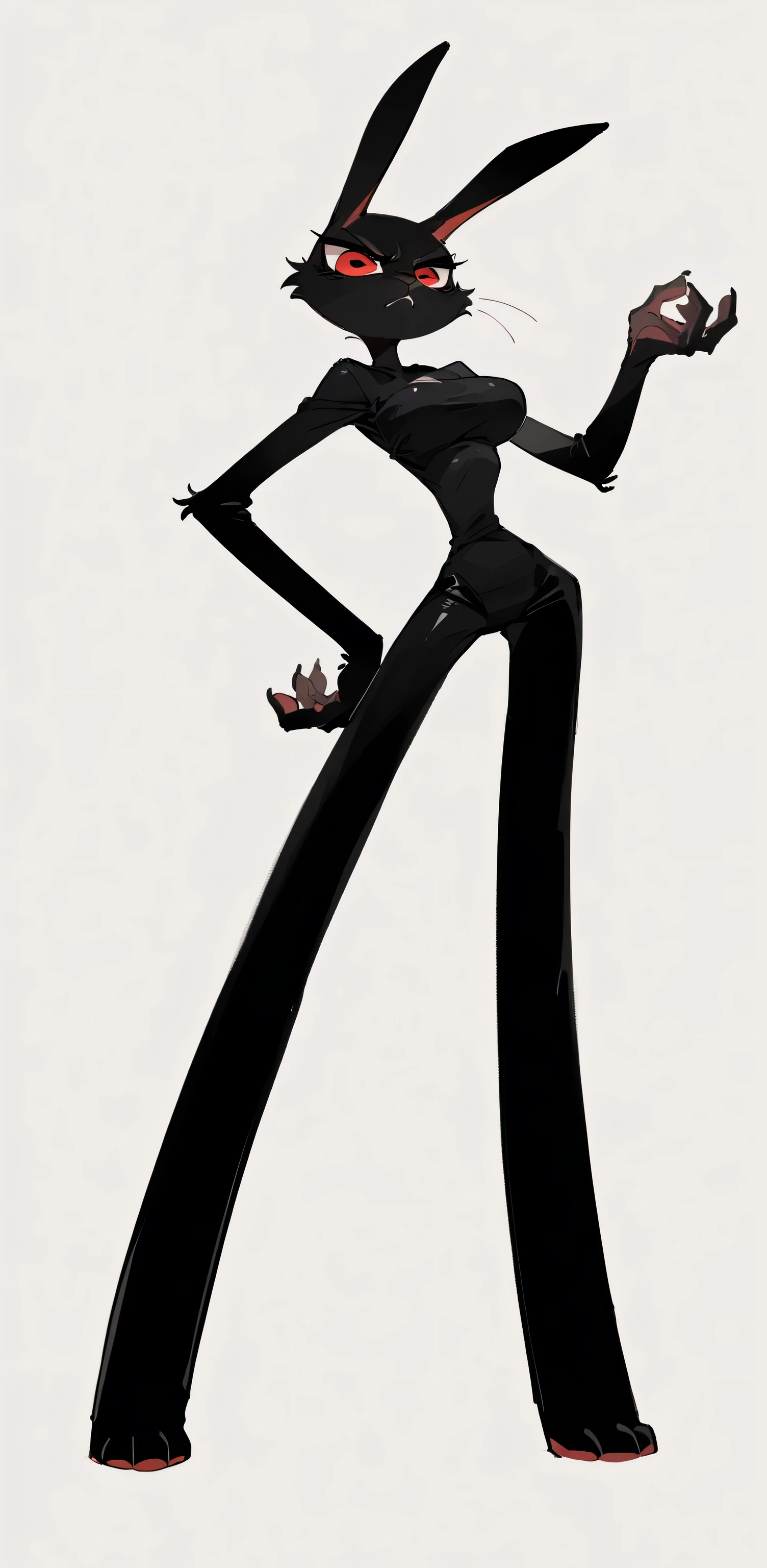 Cartoon character of a cat with red eyes and black pants - SeaArt AI