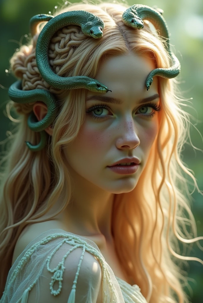 beautiful blond woman with many octopus in woods --auto --s2