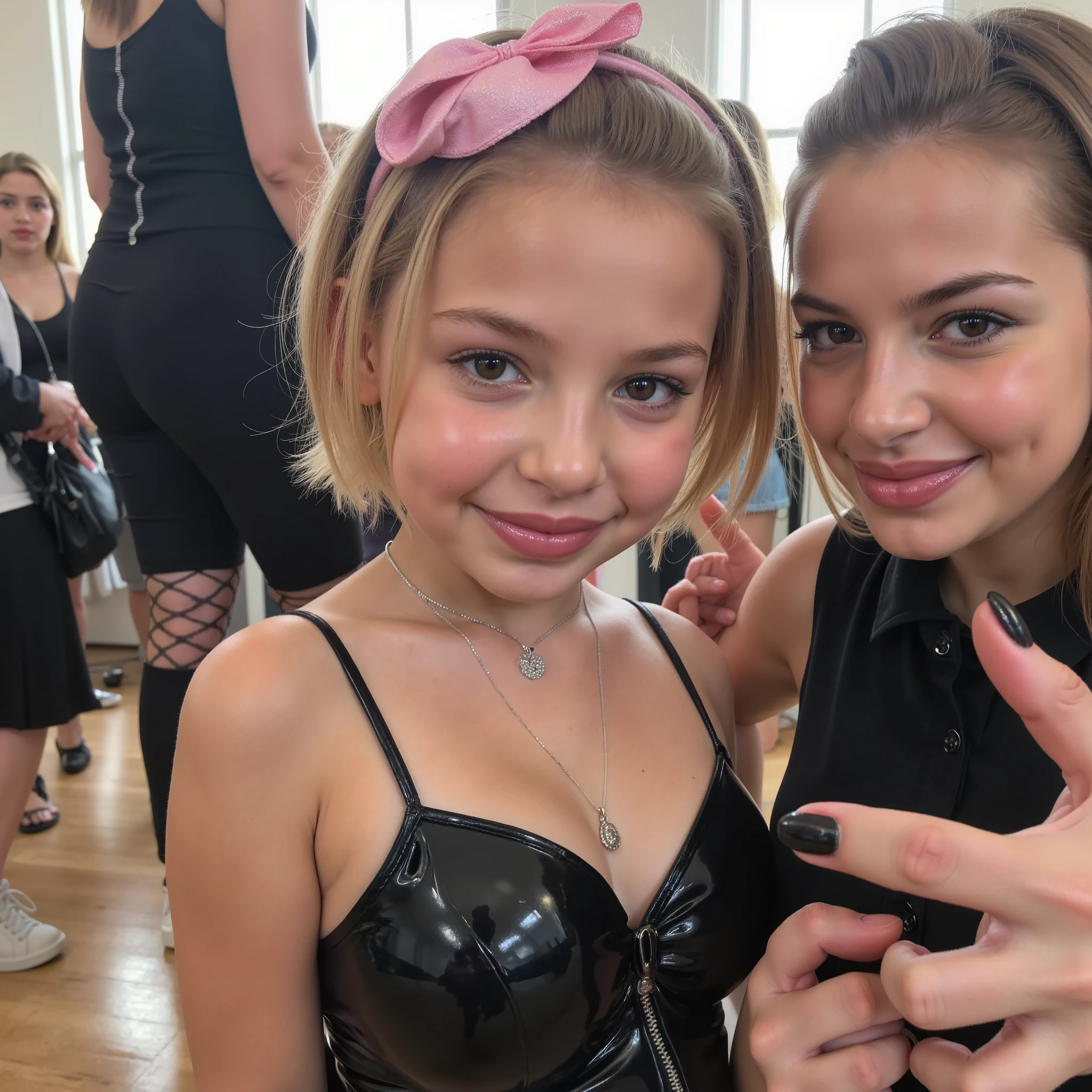 There are two girls in black dresses posing for a picture - SeaArt AI