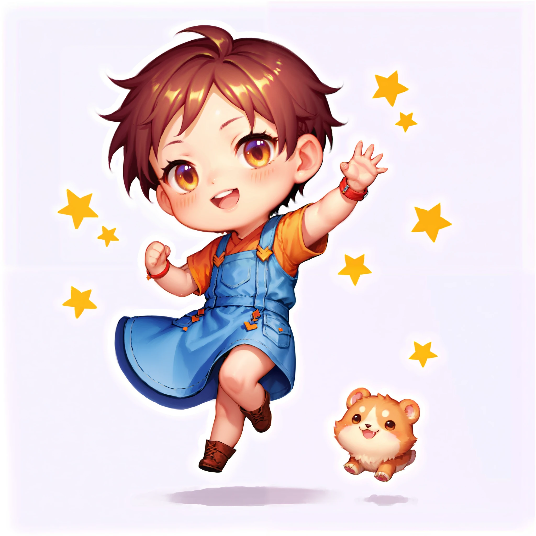 woman, short hair, cute outfit, chibi, t-pose, white background, full body,