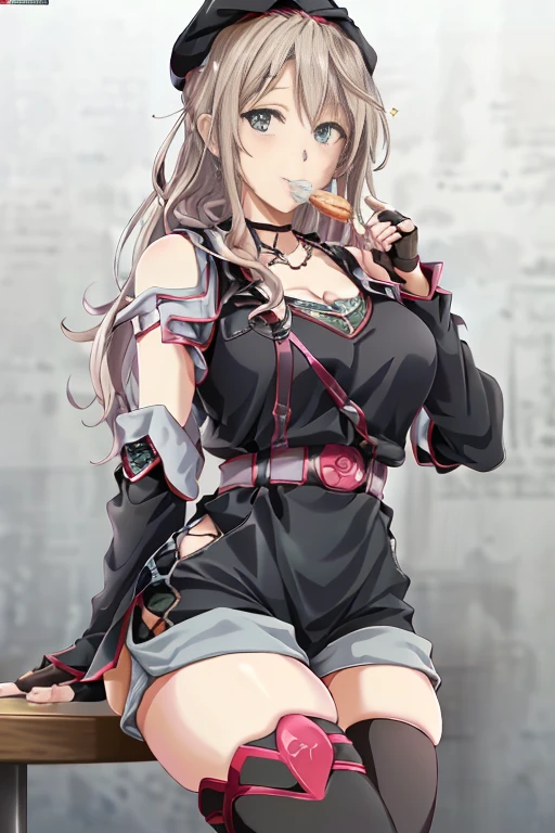 anime style, solo, 1girl, masterpiece, best quality, (full-body), beautiful woman, ((silver hair)), long hair, elf ears, (medium breasts:1.1),(detailed body:1.0)detailed face,(detailed eyes:0.8),(heterochromia), sharingan, midriff, freckles, tattoos, dynamic background, (Ella Freya), fingerless gloves, crop top, tactical cargo pants, military long jacket, belts, crumbling wall, brick wall, alleyway, trash, ((graffiti)), pierced