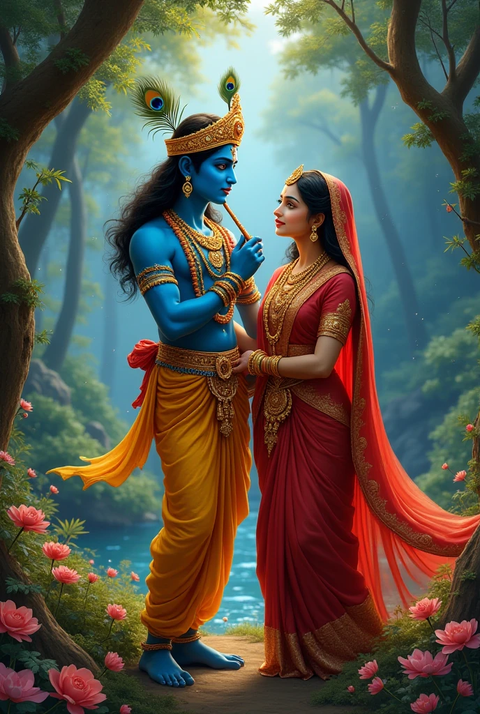 painting of a couple of indian gods with a bird, beautiful godrays, hindu art, indian art, very beautiful photo, vishnu, devainart, hd wallpaper, goddess of love and peace, indian god, hindu gods, year 2 5 0 0, painting of beautiful, from ramayan, colorful hd picure, beautiful depiction, shakti, beautiful photo