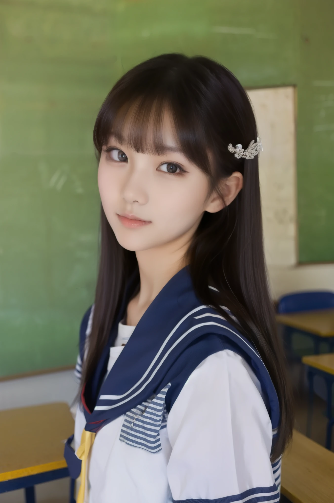 Girl in sailor suit in classroom、 portrait、 high definition、 high quality