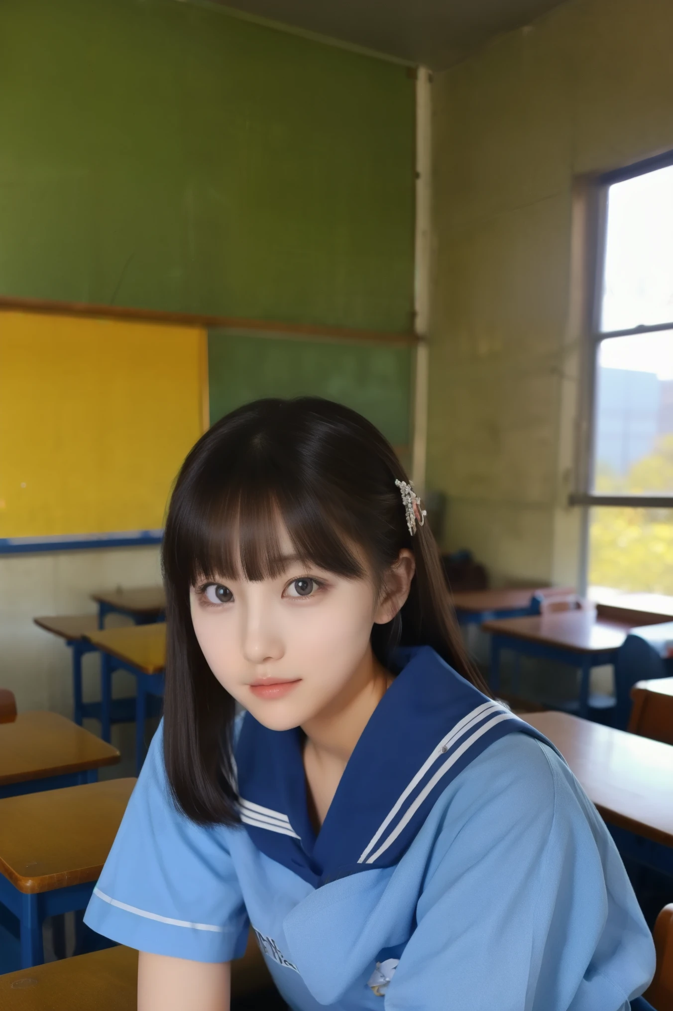 Girl in sailor suit in classroom、 portrait、 high definition、 high quality