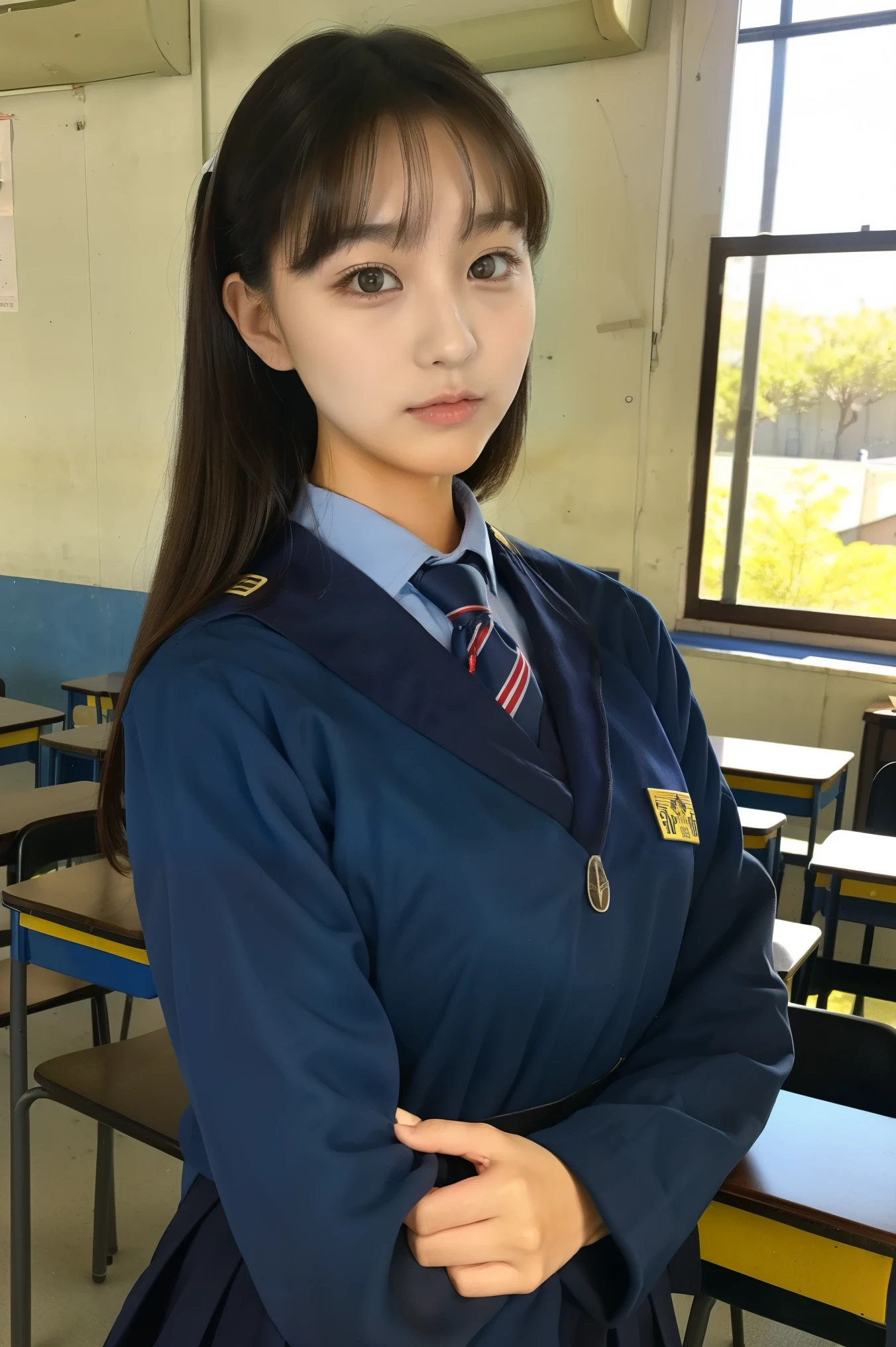 in the classroom、Girl in uniform、 portrait、 high definition、 high quality