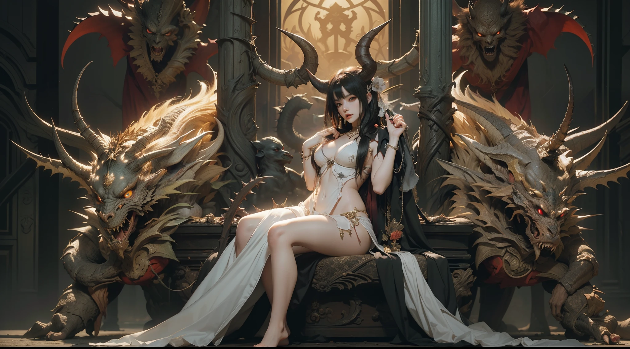 (NSFW:-1, Exposed:0.75), (((nipple:-1, horns:-1, extra ears:-1, flame hair ornament))), (bokeH, Acutance:0.85, Ultra-detailed:1.35), (Masterpiece, best quality, highres, realistic:1.37), (sexy Ifrit clad in flames with aura:1.28), (all outfits made of flames), (many colorful lights and sparks in blurred background:1.2), detailed gaze, seductive lips, alluring pose, mesmerizing atmosphere . BREAK (Luminous Particles:1.15), full of fire covering and surrounding whole Body, filled with flames, ruins, fiery Sky, a cigarette hold in mouth .