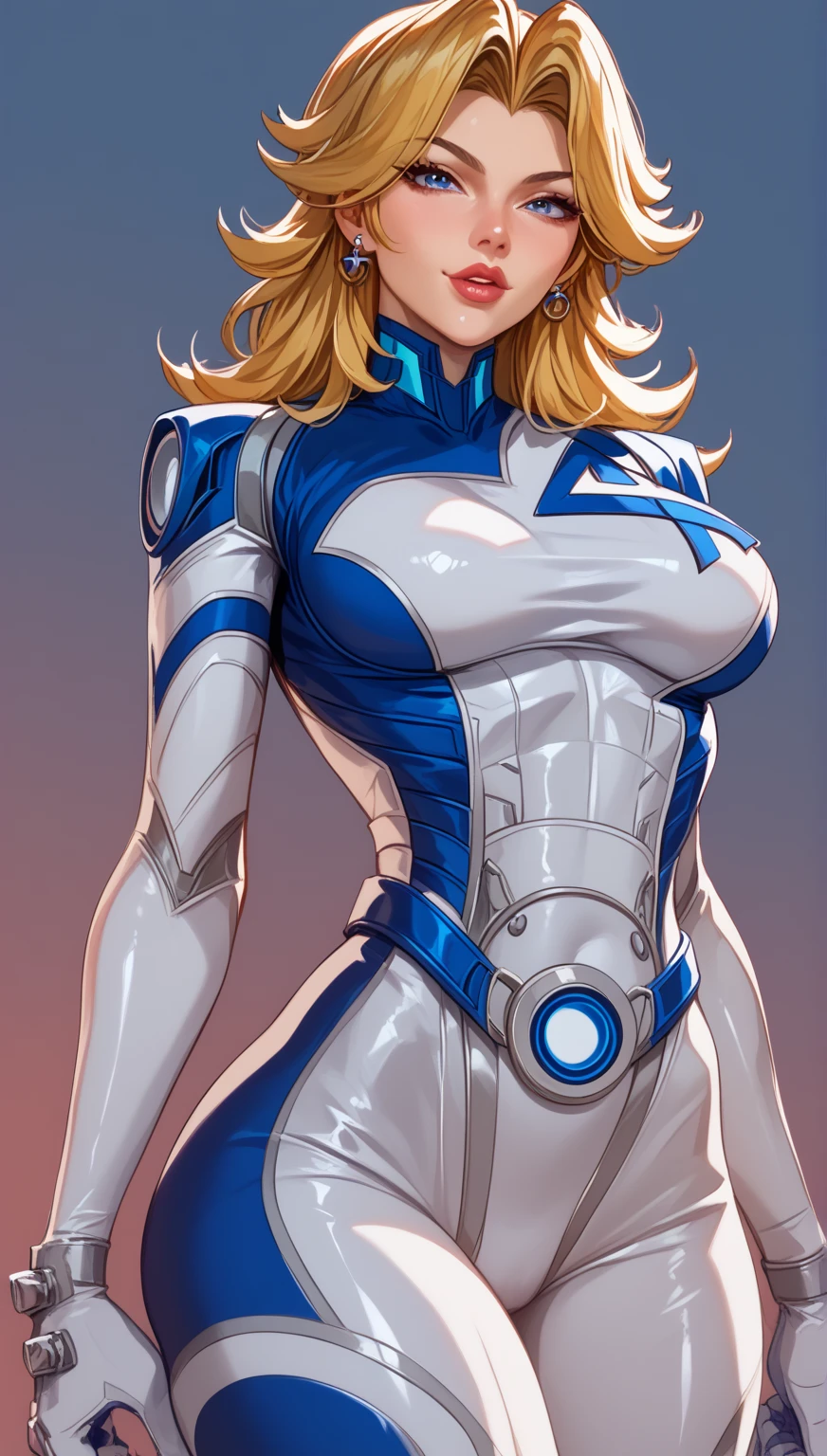   perfect eyes、  perfectly sexy face、Fantastic Four、  ultra Detailed 、ultra  perfect eyes、Suest0rm 、sue storm、  Shiny hair  、( breasts ), cintura delgada、can、  tight suit、  shiny skin、Beauty、erotic、series、  looking at the spectator 、 expression of a pleased face、