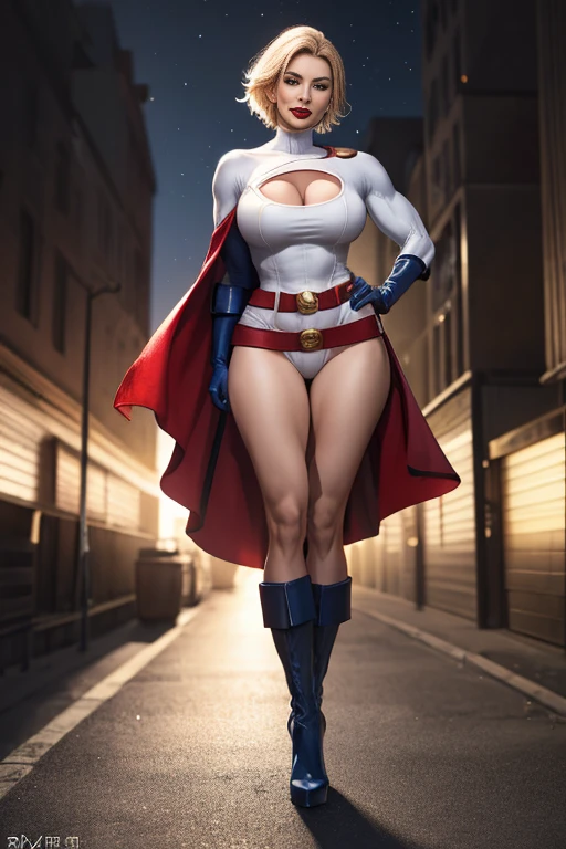 woman bodybuilder with very large calves very beautiful resemblance sailor uniform, full body standing symmetrical lustful smirking smile face (red blush), martial art, bouquet of flowers holding, full body toe to head, feet together, high boots, big breast, paladin warrior knight, hands on hips. red tattoo on belly, bedroom background, royal bedroom,