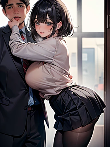 score_9, score_8_up, score_7_up, school, hall,
BREAK
source_anime, rating_explicit, Expressiveh,
BREAK
1girl, brown hair, medium hair, brown eyes, huge breasts, fellatio, happy, saliva trail,
blazer, mini pleated skirt, bow, black thighhighs,
tall, leggy, shiny skin, heavy breathing, wide hips, tight waist, thick thighs,
pussy juice, squatting, from side,
heavy breathing,
BREAK
white_skin_boy, small penis, clothed male,