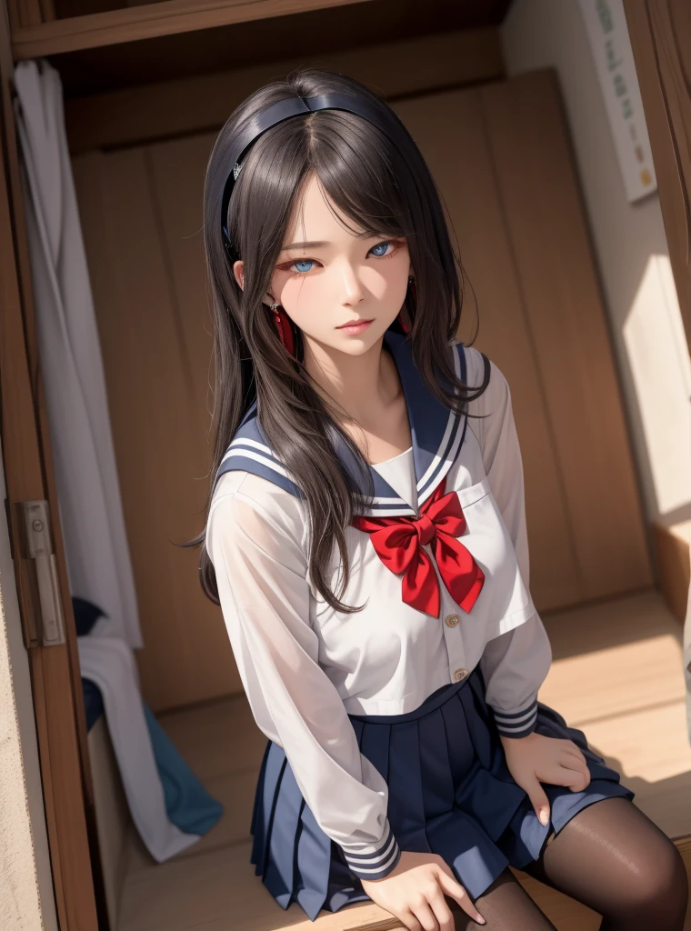 Girls' School a sailor suit A dark-haired Semi-long hair short stature