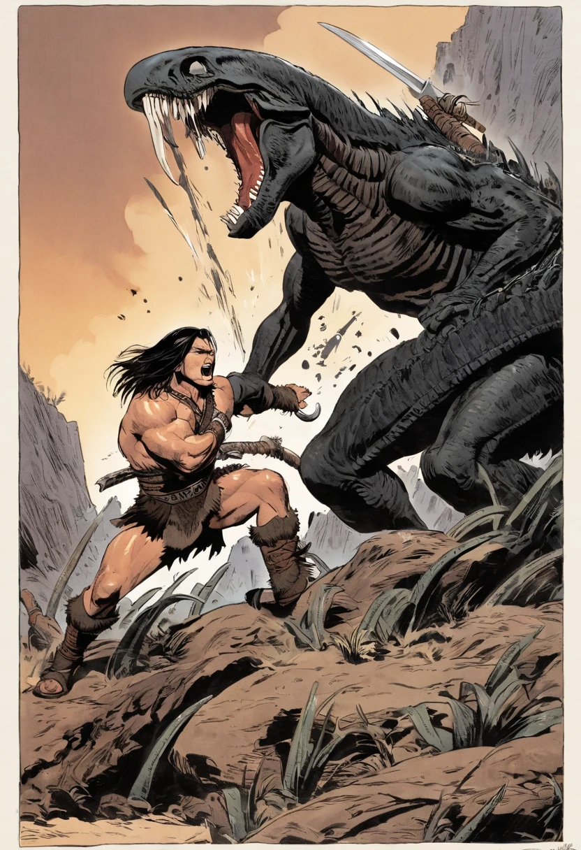 arafed image of a man holding a knife and a horse, richard corben style, inspired by Richard Corben, style of richard corben, simon bisley and richard corben, by Richard Corben, alex ross and richard corben, a minotaur wolf, frank frazetta manga style, hercules, barsoom, frank frazetta style