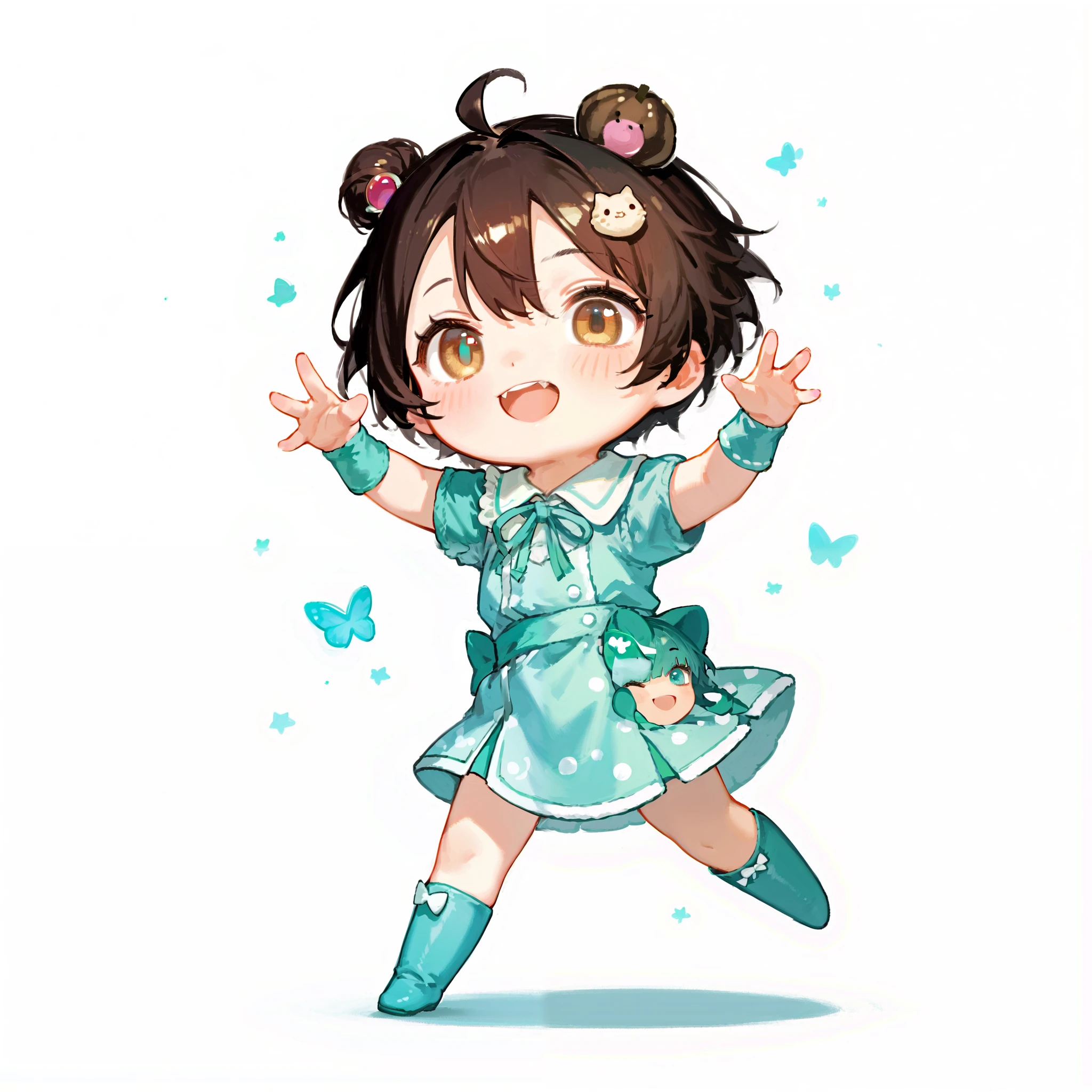 woman, short hair, cute outfit, chibi, t-pose, white background, full body,