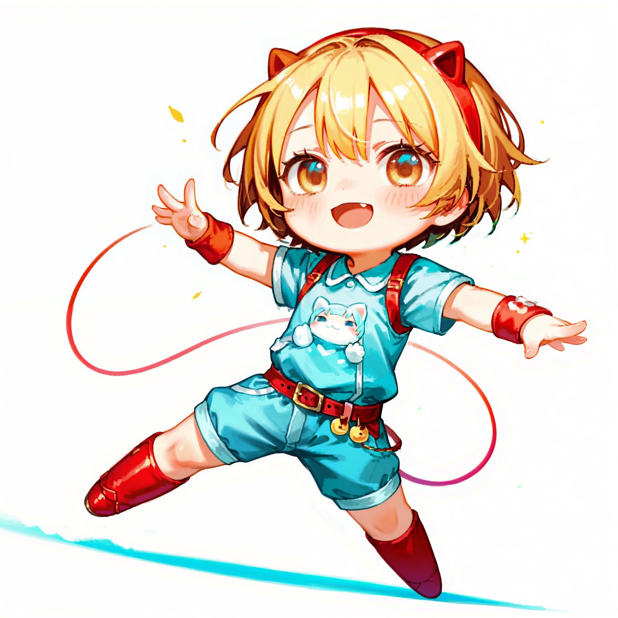 woman, short hair, cute outfit, chibi, t-pose, white background, full body,