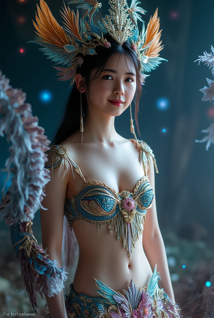 (heavy breasts)、top-quality、masterpiece、超A high resolution、(Silver Dragon Armor)、(((Colossal tits))),dragon armor、(((large floral ornament on the head))),(((Detailed Micro Bikini))),(Wearing a beautiful crown made of jewels),(Photorealsitic:1.4)、Raw photo、女の子1人、(((Random hair))、(((Take different poses)))、glowy skin、(((White Chinese Dragon)))、Intricate and ornate hair ornaments、(Gorgeous Jewelry Necklaces)、(Mystical expression)、(Full Body Angle)、(Fight big dragons)、(Metal bikini)、((beautiful lake background)),(beautiful forest background)、Precipitous cliffs、(Castle background)、((super realistic details))、portlate、globalillumination、(sexypose)、Shadow、octan render、8K、ultrasharp、Colossal tits、Raw skin is exposed in cleavage、metals、Details of complex ornaments、Japan details、highly intricate detail、Blue eyes、radiant eyes、Facing the camera、Toostock、(Full Body Angle)、(veils)、(((Heavy Big))),((she is wearing a beautiful jeweled bangle.)),