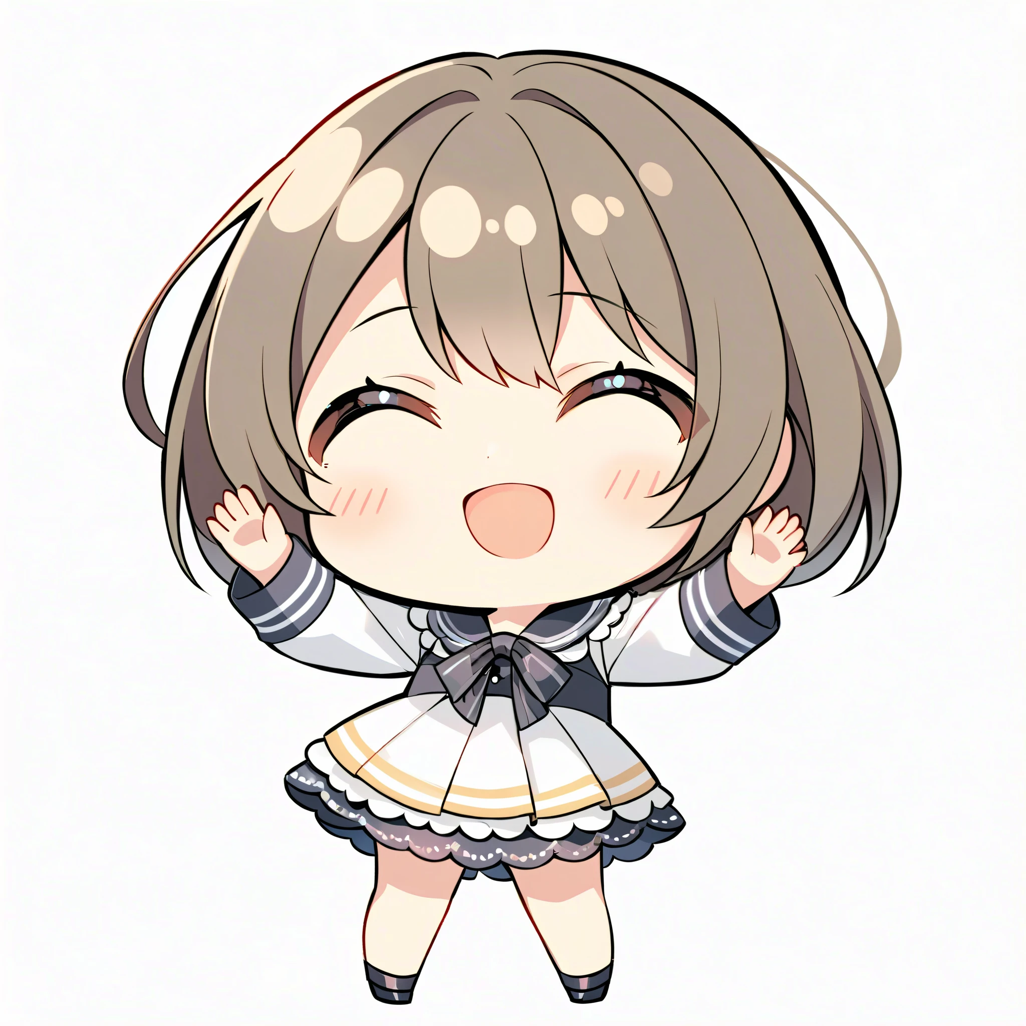 woman, short hair, cute outfit, chibi, t-pose, white background, full body,