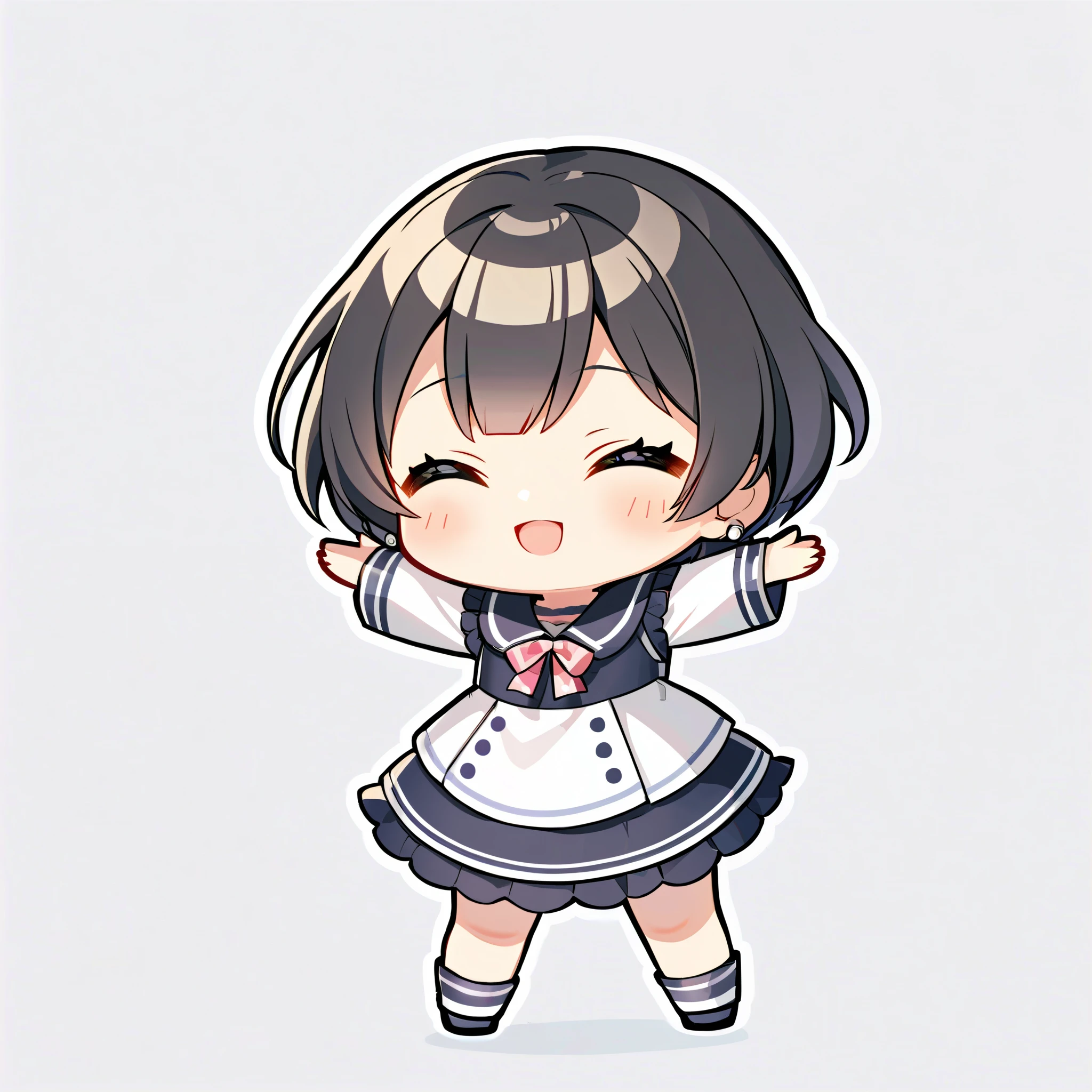 woman, short hair, cute outfit, chibi, t-pose, white background, full body,