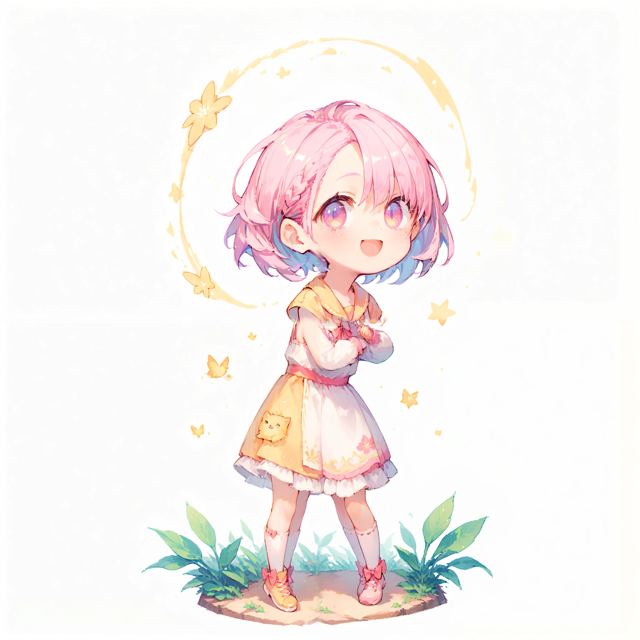 woman, short hair, cute outfit, chibi, t-pose, white background, full body,