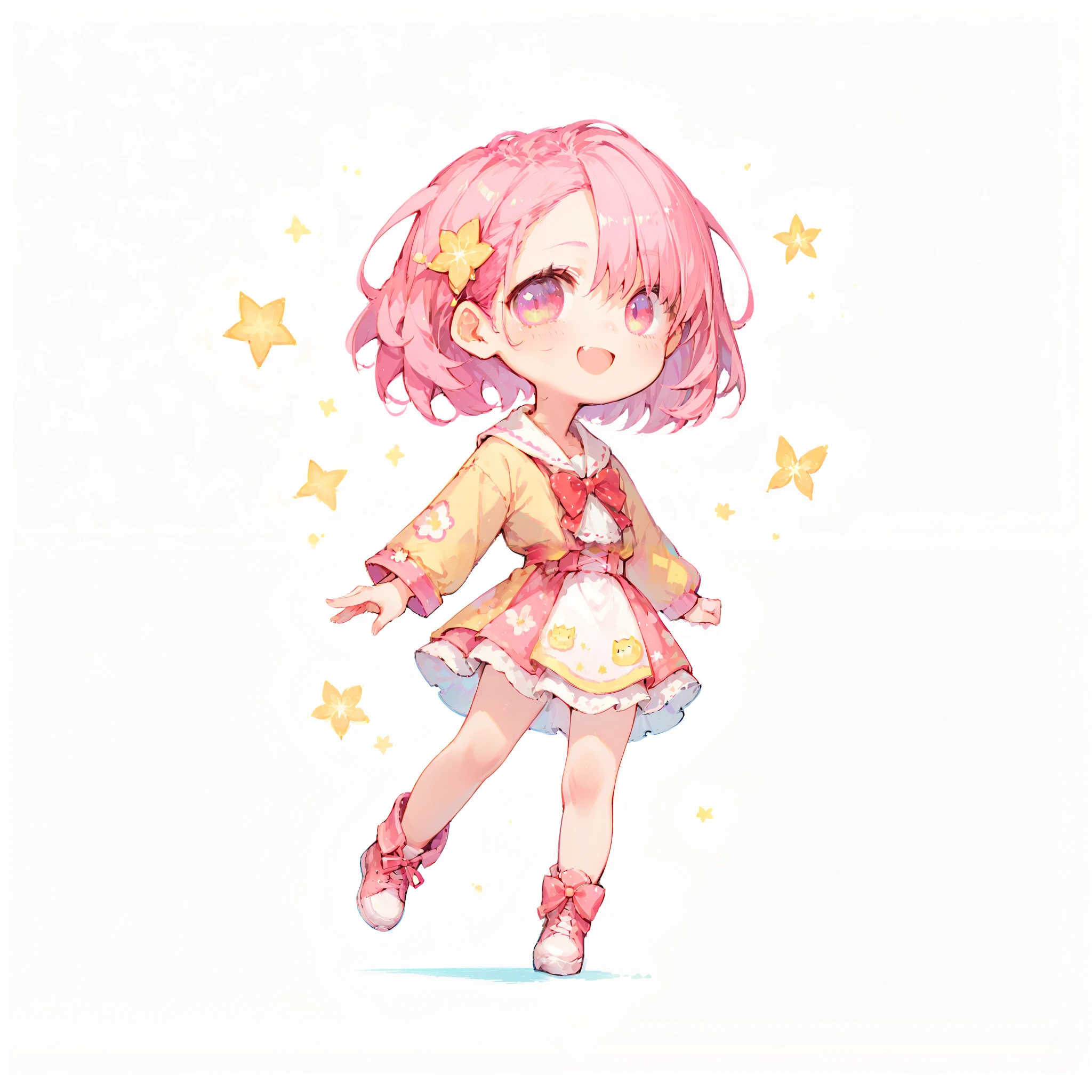 woman, short hair, cute outfit, chibi, t-pose, white background, full body,