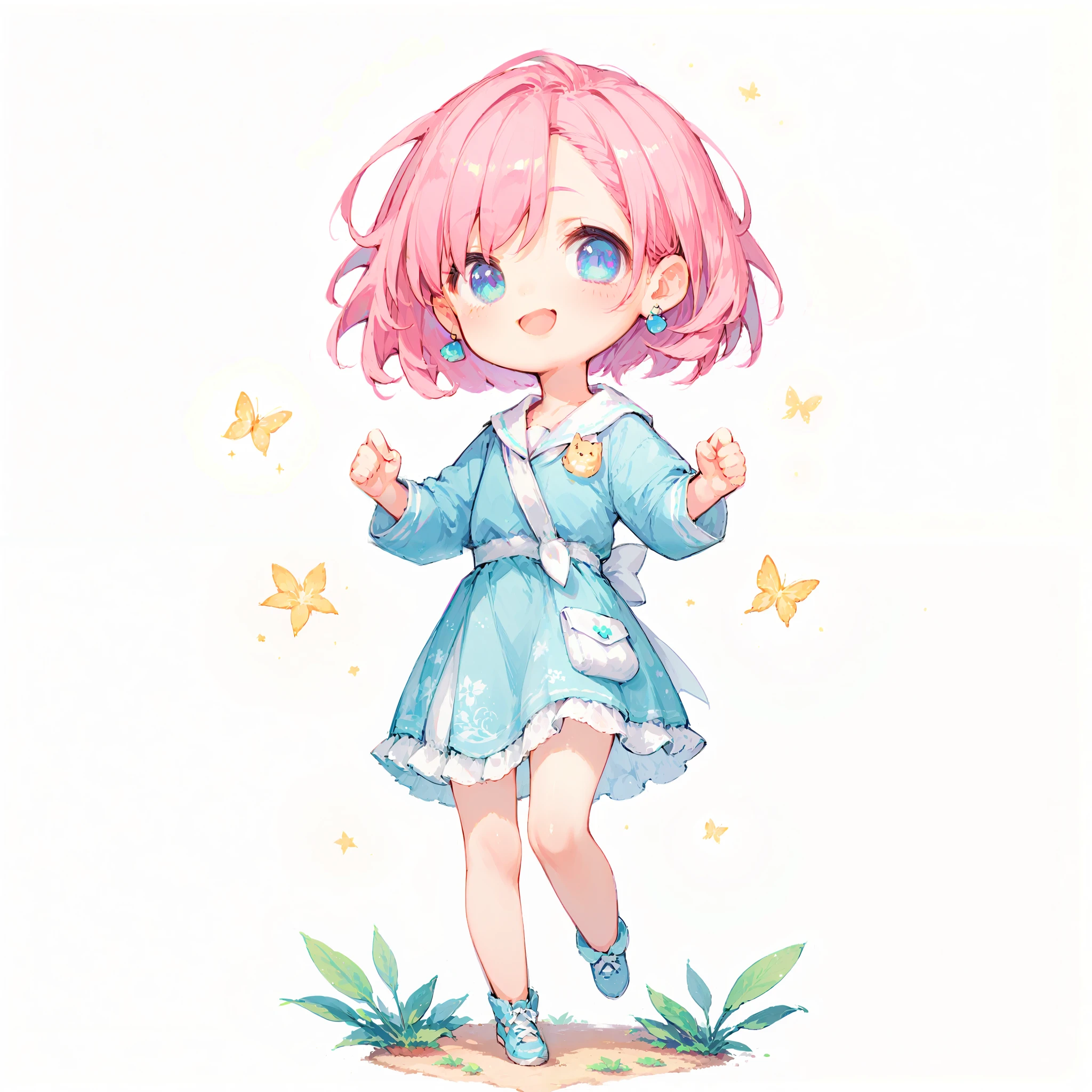woman, short hair, cute outfit, chibi, t-pose, white background, full body,