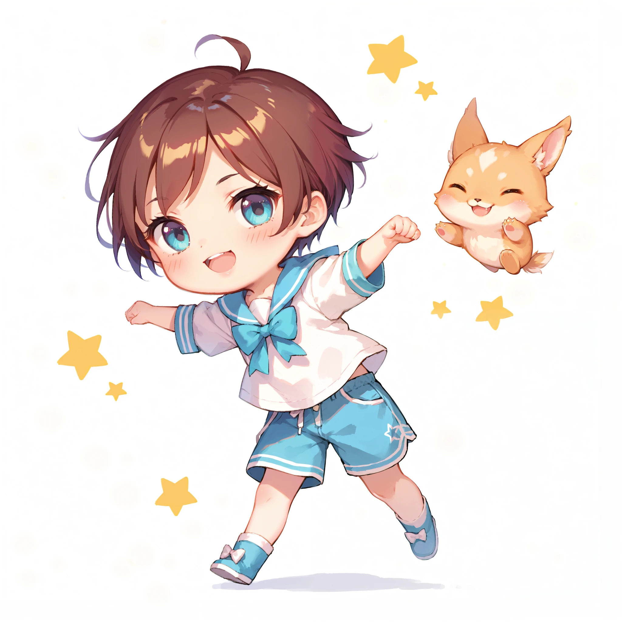 woman, short hair, cute outfit, chibi, t-pose, white background, full body,