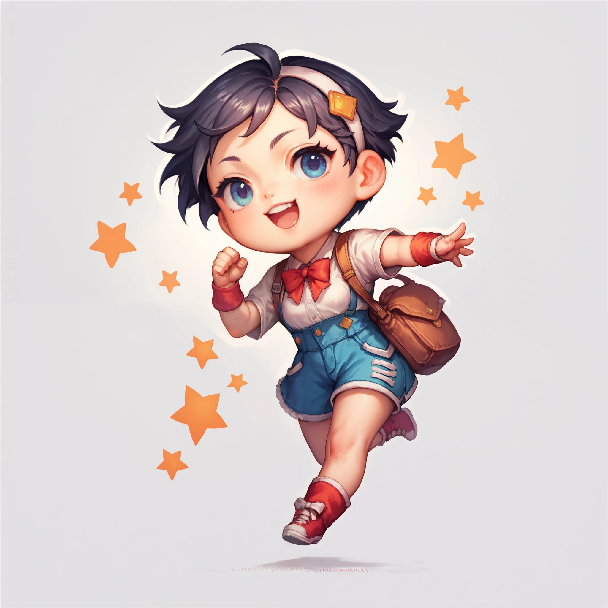 woman, short hair, cute outfit, chibi, t-pose, white background, full body,