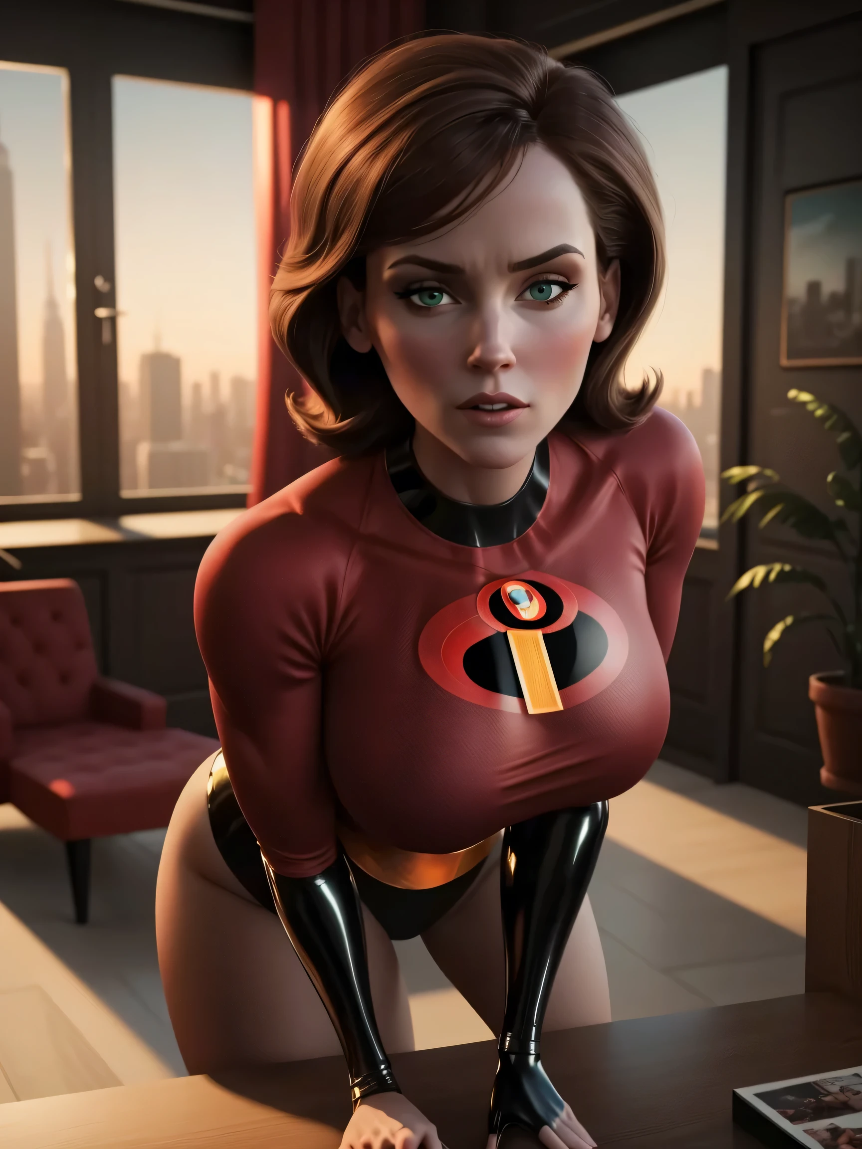 masterpiece, best quality, 4k, detailed, intricate, realistic),hot super-heroine accidentaly grabs the criminal’s huge cock, skyscraper, helenparr, tight superhero costume, red costume, sexy costume, detailed face, detailed body, Intricate, High Detail, Sharp focus, studio lighting, detailed, detailed face, sexy, sexy pose, Helen Parr, normal body, fair skin, green eyes, playful, adult woman, mature woman, perfect eyes, beautiful eyes, naughty, provocative, provicative pose, perfect breasts, big breasts