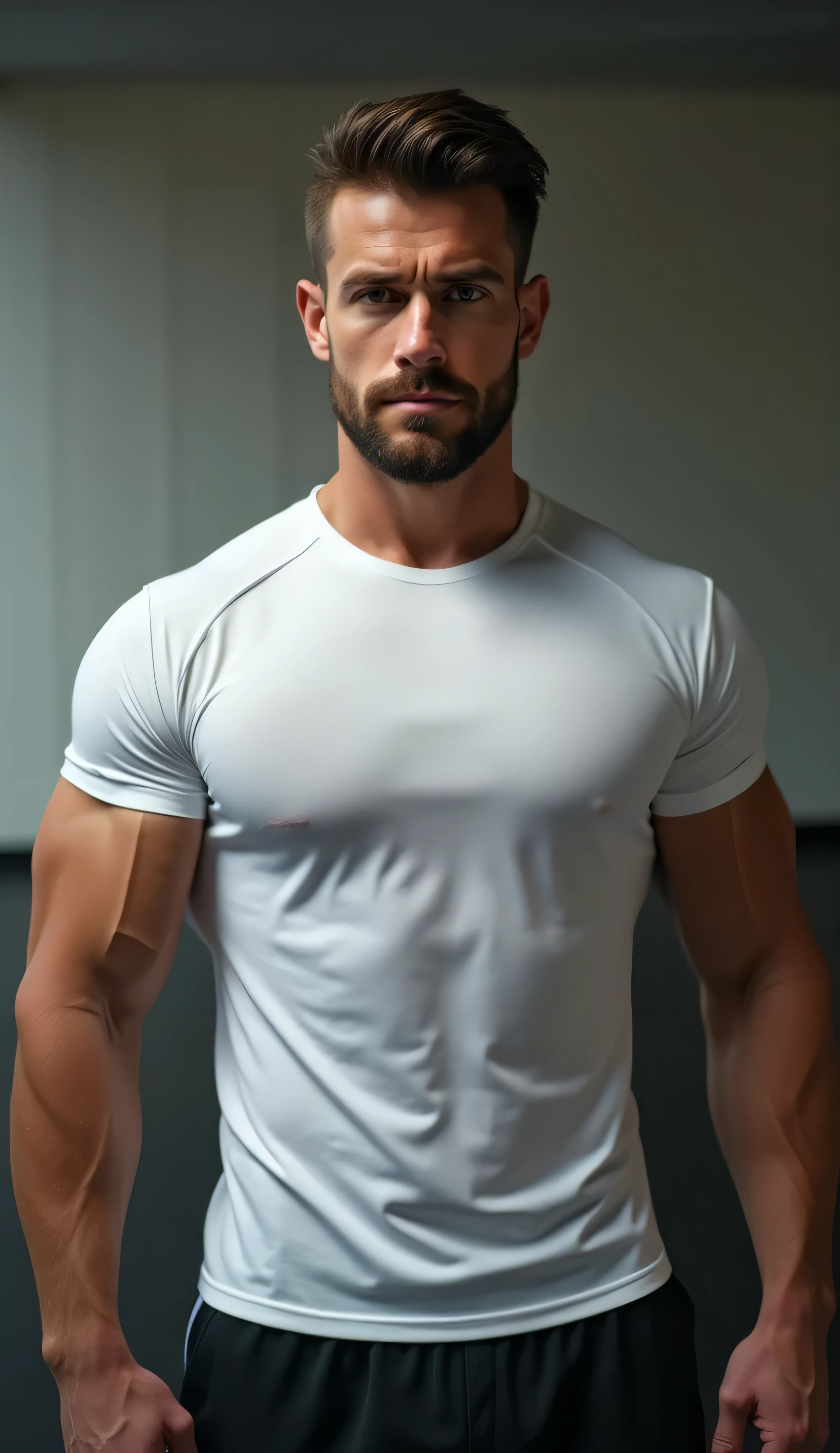 babylasagna, photo of a man wearing iridescent plastic jacket and jeans and white t-shirt walking down the street, nice chest sise mark under shirt, smile, soft focus, photo by mark henderson, cinematic, natural lighting, muted colors, night, bokeh, face portrait, (extreme close up:1), urban, beard, dynamic pose, fog, red and blue neon city lights, alley, realistic, masterpiece, intricate details, detailed background, depth of field