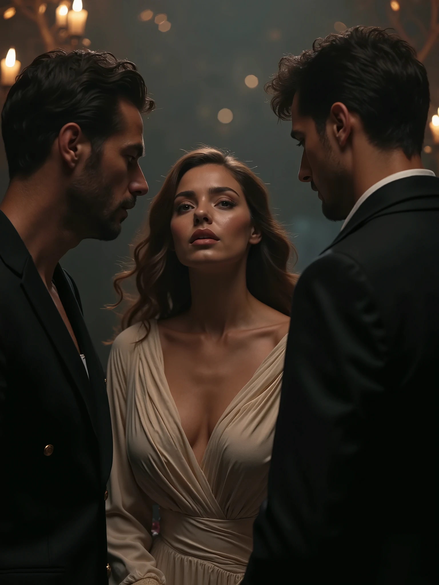 Girl having sex with two men in public service