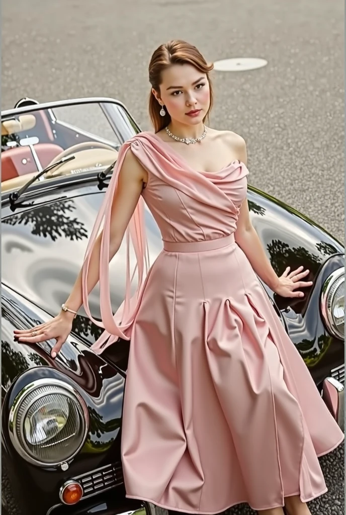 The short-haired little loli wore a pale pink dress,Drive a locomotive at the racetrack --auto