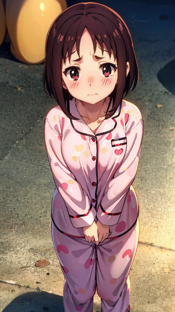 (scared to sleep alone:1.3),(front above view of maeharashinobu looking up standing with arms behind her back in an open house doorway at night:1.8),
(dark night sky with stars in background:2.0),
(arms stretched out:1.4),
(aeharashinobu, small breasts:1.6),
(masterpiece,best quality,ultra_detailed,highres,absurdres, dimly lit:1.2),
dimly lit, 1girl, solo,(noumi kudryavka:1.25),(view from above, pov from above:1.7),full body, (cute,lovely,beautiful,adorable,pitiful:1.5),
(wearing pajamas:1.6),
(wearing cute pink_dress pajamas,wearing skirt with frills),
(wearing cute pink socks:1.5),
(looking hopefully up at viewer, eye contact:1.5),
(sleepy,tired:1.7),
standing in doorway,
<lora:ScaredToSleepAlone:0.5> , <lora:Maehara_Shinobu:1>, <lora:add_detail:1>,