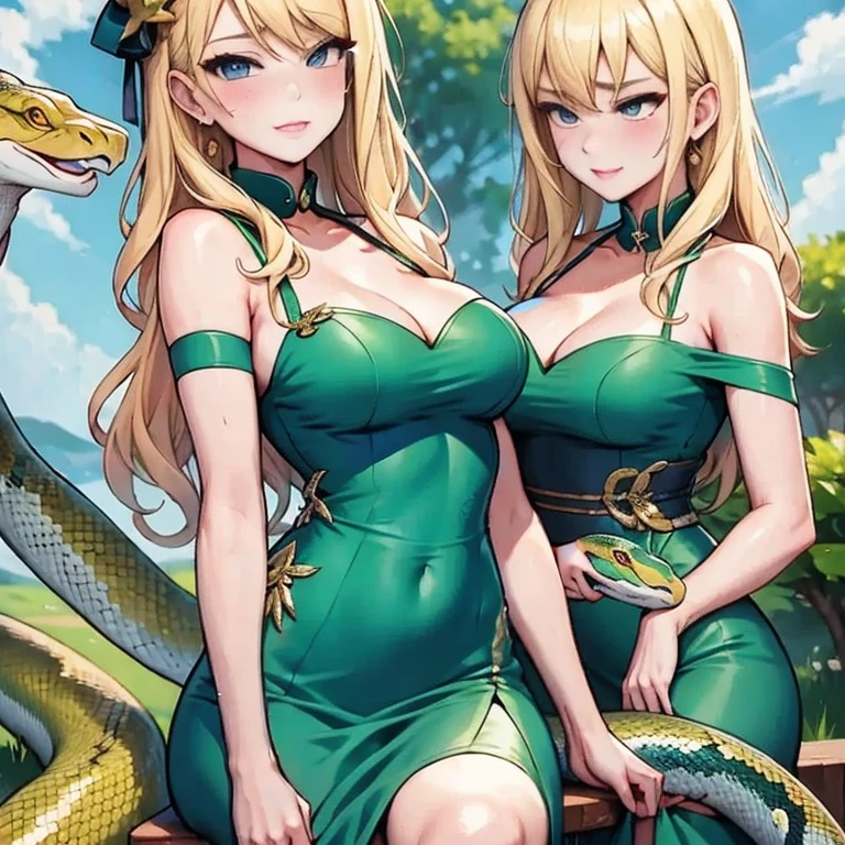 (masterpiece, best quality:1.2), 美しい女性、ドレス、蛇、帽子、金髪、