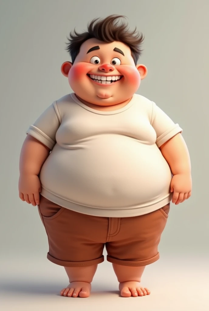 Kid around 14years old 1,70cm in height red shirt around 90kg , stomach wider than the shoulders looks like Sid in the body looking towards me