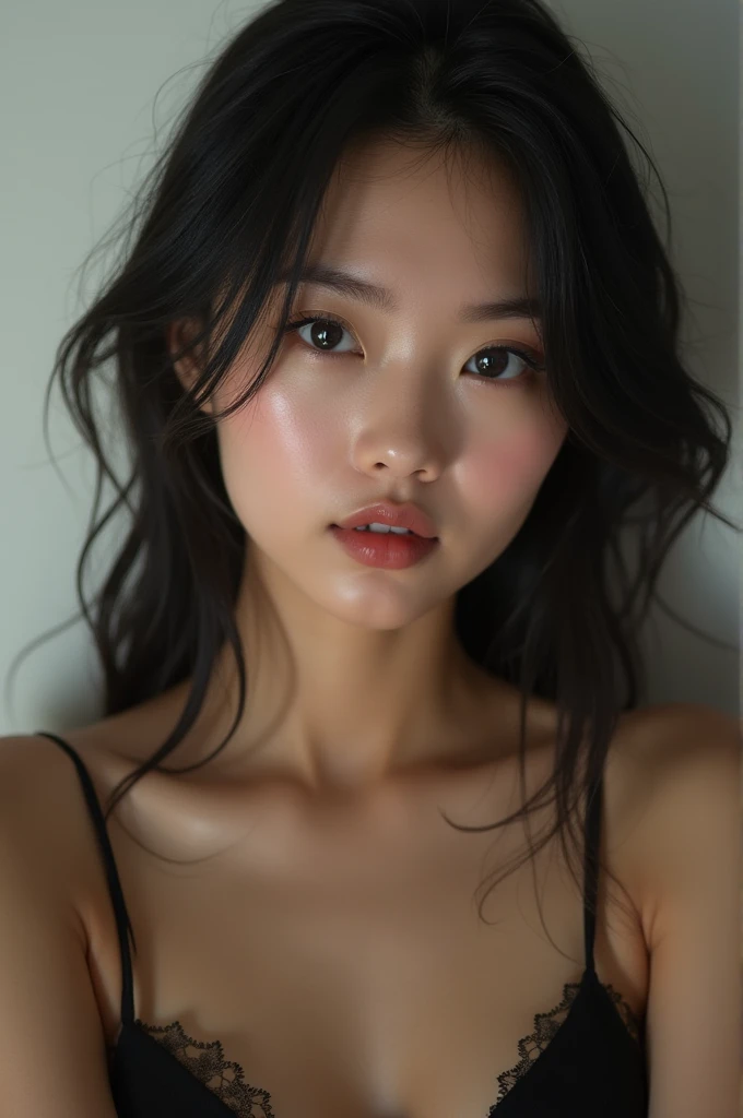 best quality,masterpiece,extremely detailed,high res,4k,ultra high res,detailed shadow,ultra realistic,realistic,dramatic lighting,1girl,solo,detailed face,realistic eyes,realistic skin, black hair, dynamic pose, pread legs, topless,nsfw,