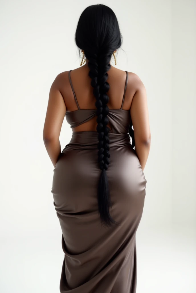 2211745606 Black woman, model body, wavy black hair, usando um vestido