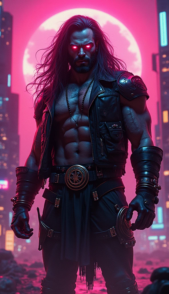 Strong Brazilian Indian cyberpunk folklore man